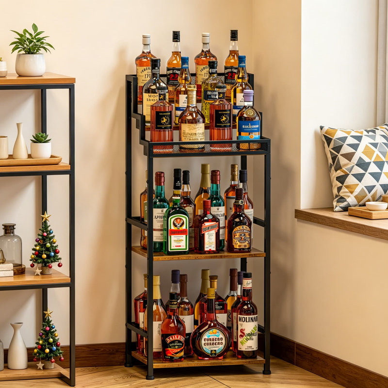 Armoire à boissons alcoolisées et porte-bouteilles à grande capacité avec étagère à bouteilles autoportante pour le rangement de whisky, de sirop et de bouteilles dans le salon, le bar ou la cuisine