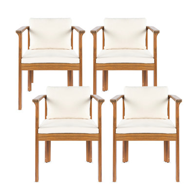 Ensemble de 4 chaises de salle à manger d'extérieur avec accoudoirs incurvés en bois d'acacia