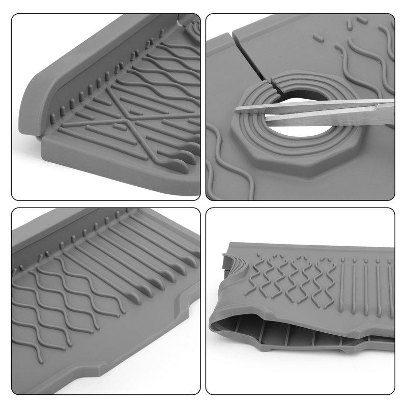 Kitchen Silicone Faucet Mat, Sink Splash Guard,Faucet Handle Drip Catcher Tray Drying Mat, Gray