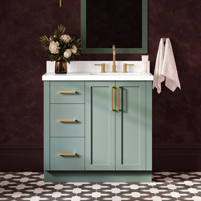   Meuble-lavabo rectangulaire simple 37 po Kayleigh avec comptoir en quartz blanc pur 1,5 po Kayleigh