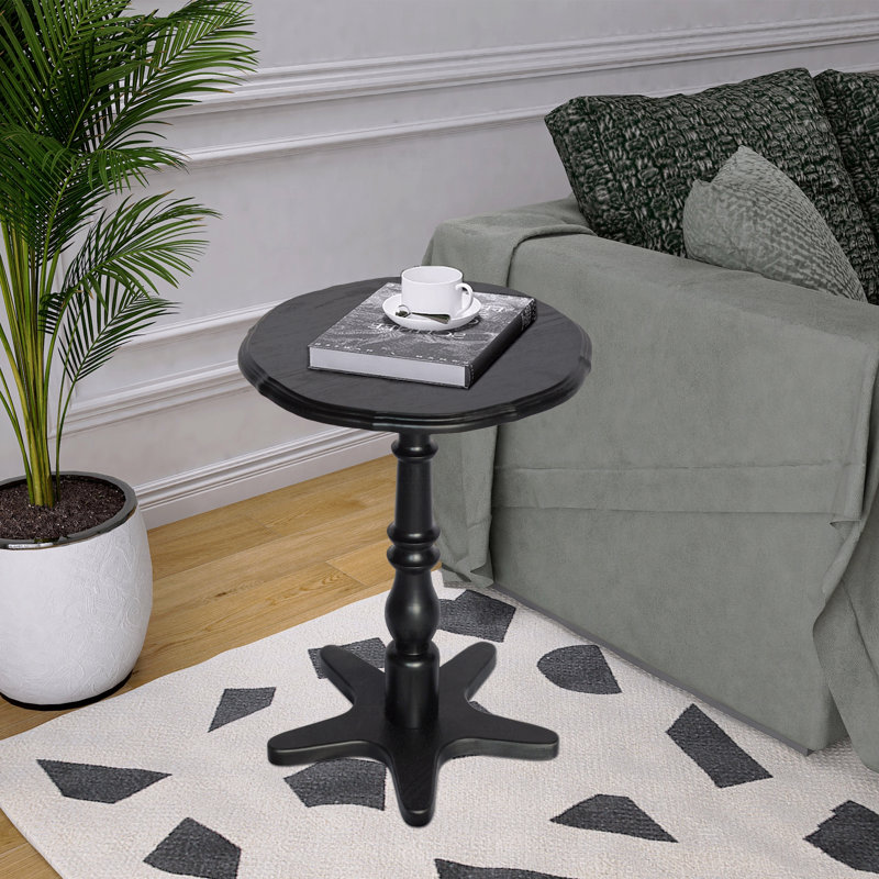 Petite table de bout ronde de 15,75 po, tables basses à piédestal en bois, table de chevet vintage, Noir