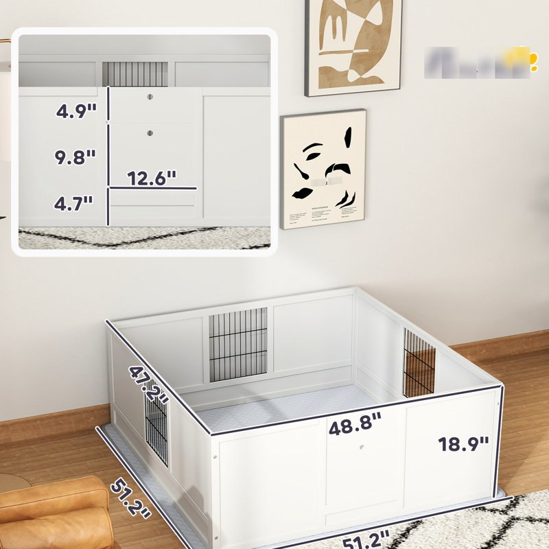 Grande boîte de mise bas pour chien - espace ventilé, stable, l 47,2 po x L 48,8 po H 18,9 po réglable facilement facile à nettoyer, fabrication en bois