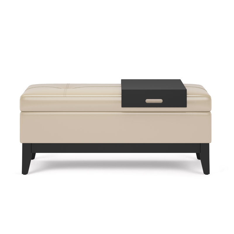 Oregon 42"W Upholstered Vegan Leather Contemporary Rectangular Lift-Up Storage Ottoman Bench with Tray and Hidden Storage