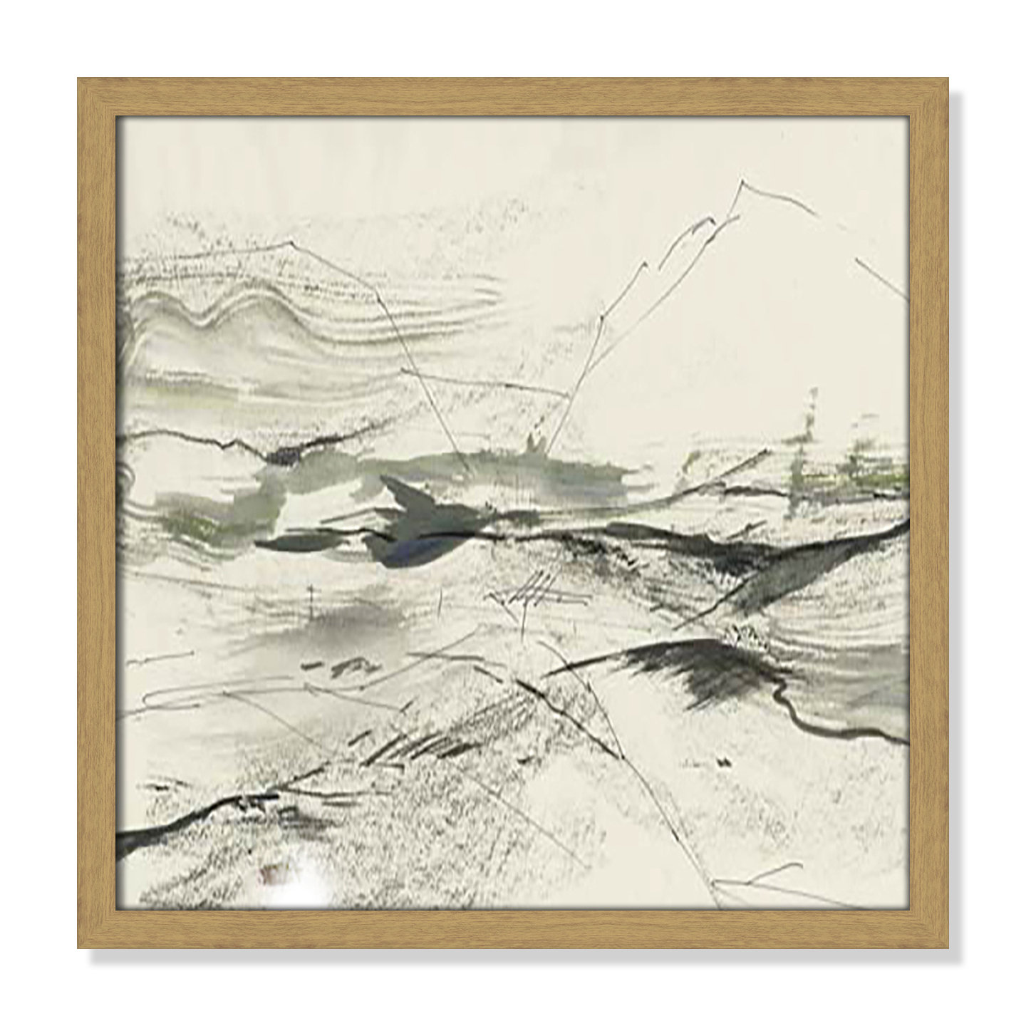 Green Sketches Print, 17" H x 17" W x 1.25" D, Natural Slim Framed
