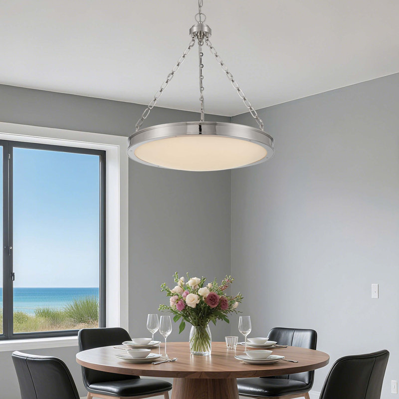 Luminaire suspendu intégré DEL 24 po Wittmar en nickel poli avec verre gravé, Nickel poli, 24 pouces