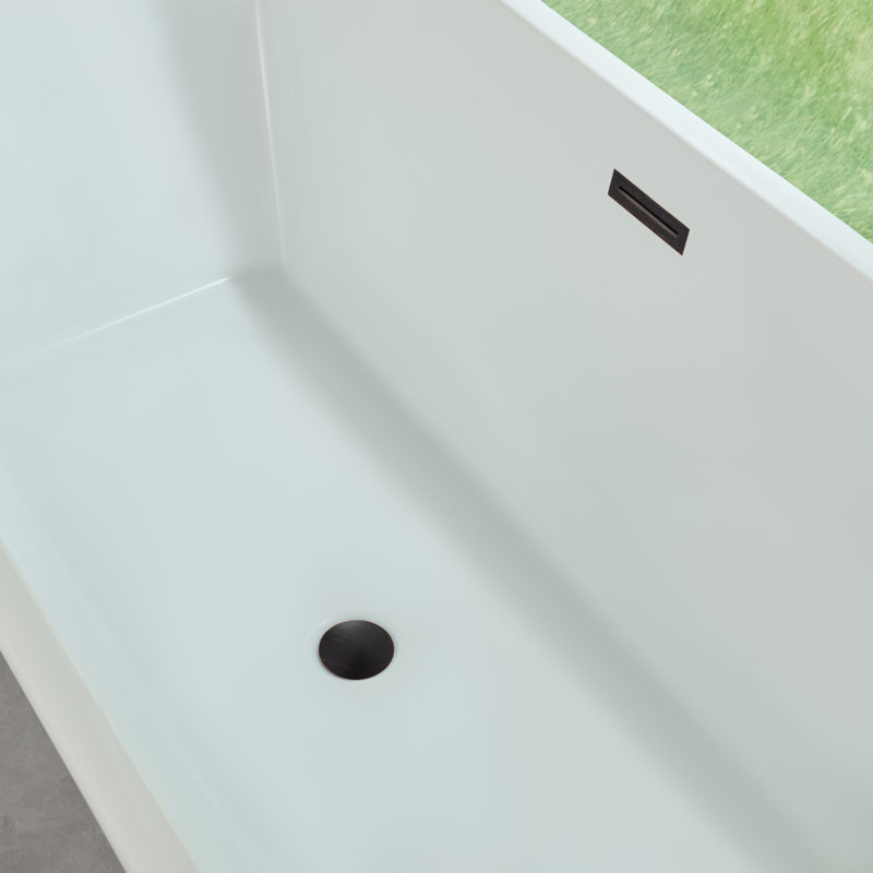 66.9" x 29.5" Freestanding Soaking Acrylic Bathtub, White/Oil Rubbed Bronze