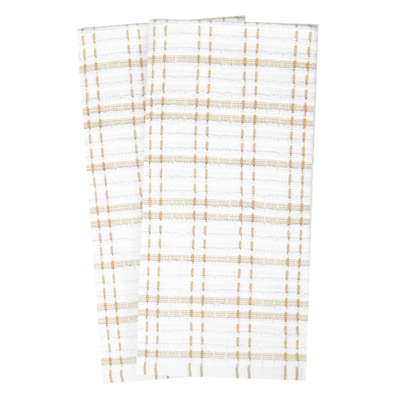 Cotton Plaid Waffle Tea Towel Kitchen Towel, Straw
