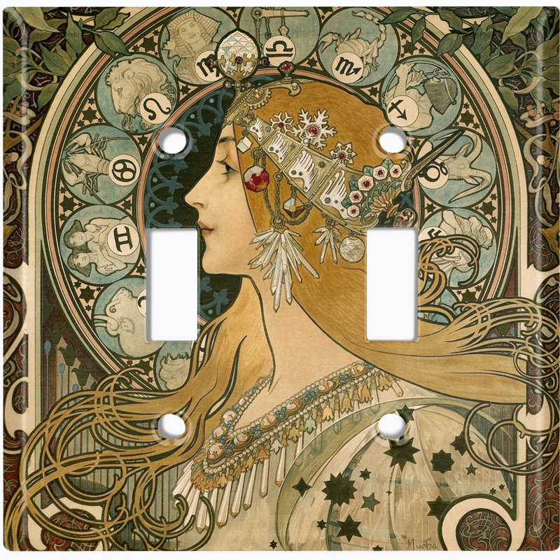 Magnifique plaque murale à 2 interrupteurs à bascule Art Nouveau