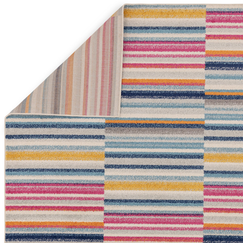 Donnavon Striped Blue/Pink/Yellow Area Rug, Rectangle 66 x 240cm