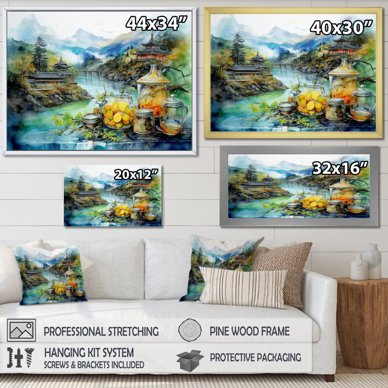 Impression sur toile, Japon, Cadre flottant doré, H 24 po x l 32 po x P 1 po