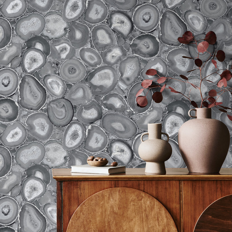 Chelchowska Pepper Collection Glass Bead Finish Geometric Filo Stone 10.05m x 70cm Wallpaper Roll, Grey