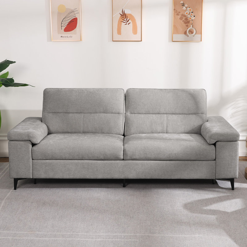 89” Modern Chenille Sofa Adjustable Armrest Couch, Gray