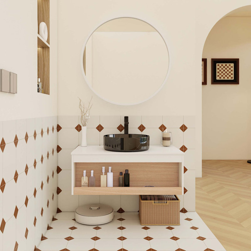 Meuble-lavabo flottant peu encombrant avec rangement ouvert, 35"