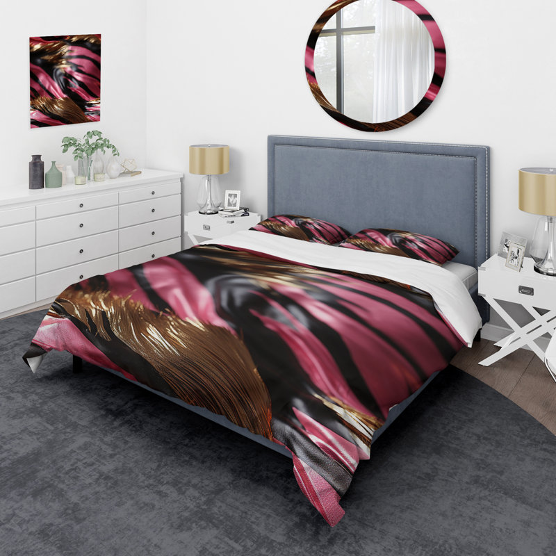 Ensemble de housse de couette zébré rose et noir Fractal II - Abstract Modern, Housse de couette pour grand lit