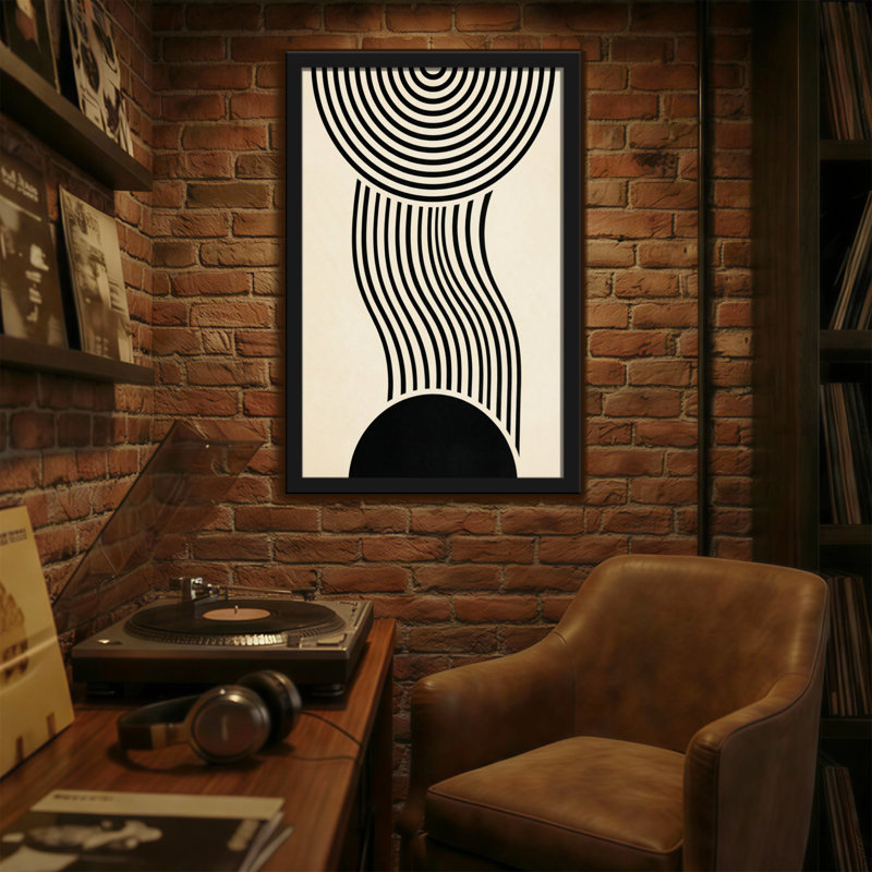Motif géométrique abstrait noir et blanc abstrait, H 20 po x l 30 po