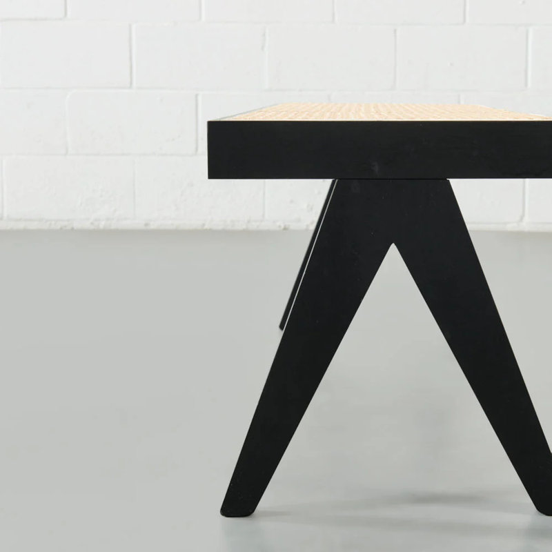 Shawn Cane Wood Bench, Black