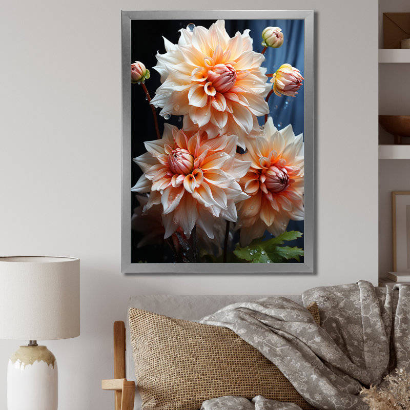 Impression romantique sur toile Vontrel Peach Dahlia, Cadre photo argenté, H 32 po x l 24 po x P 1 po