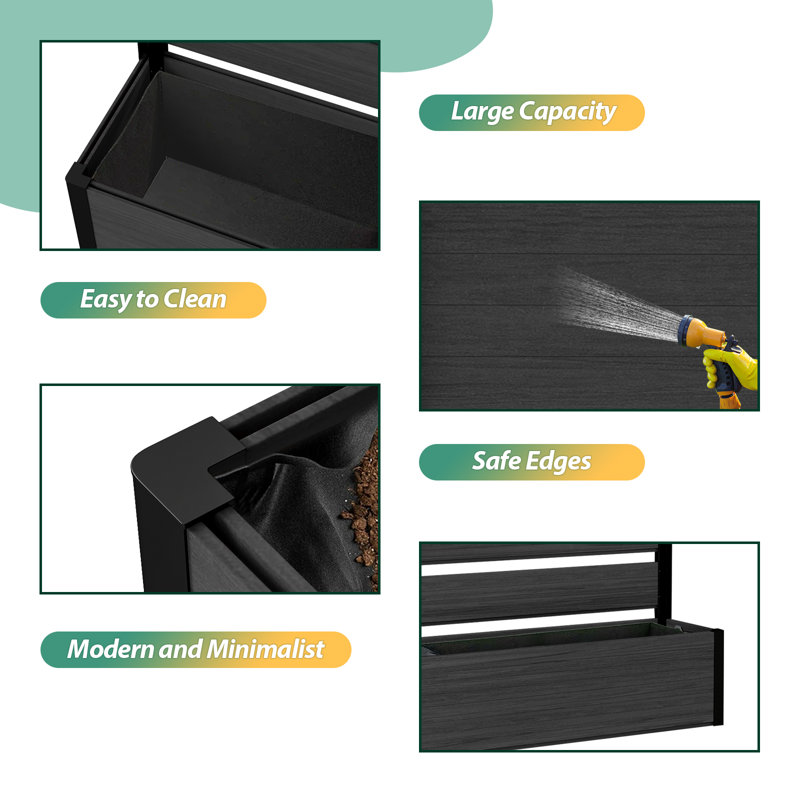 Planter Box With Trellis, Vertical Garden Bed With Aluminum Frame & Composite Wood Panel（With Bottom Panel）, Black