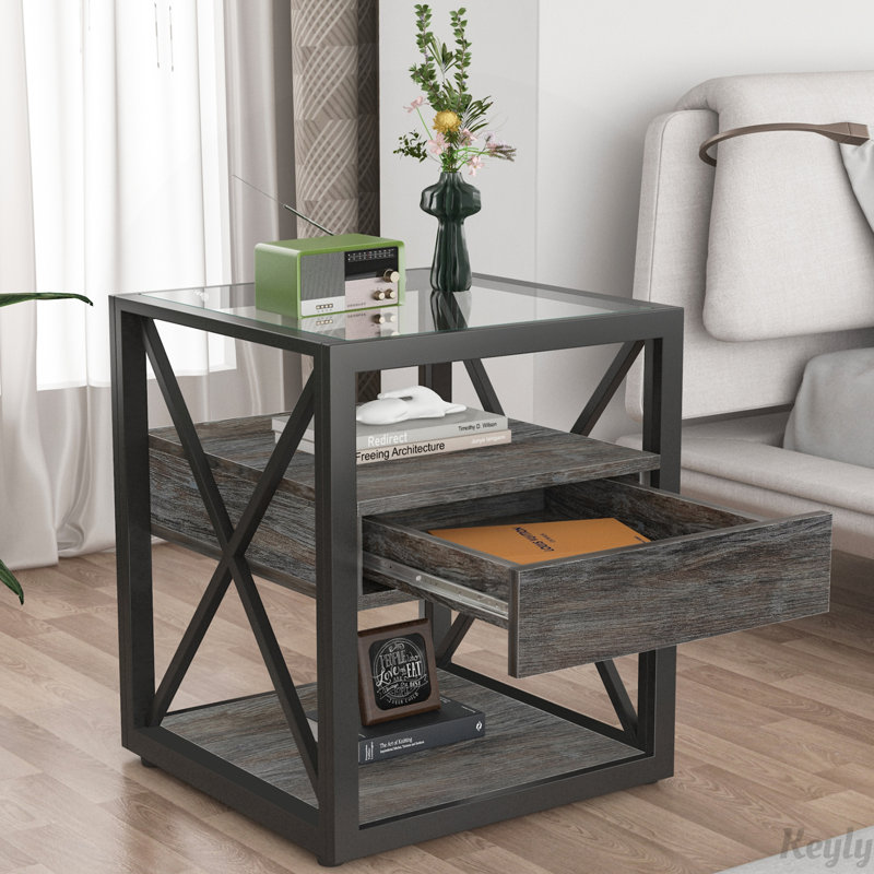 Table de bout moderne avec tiroir, Bois rustique