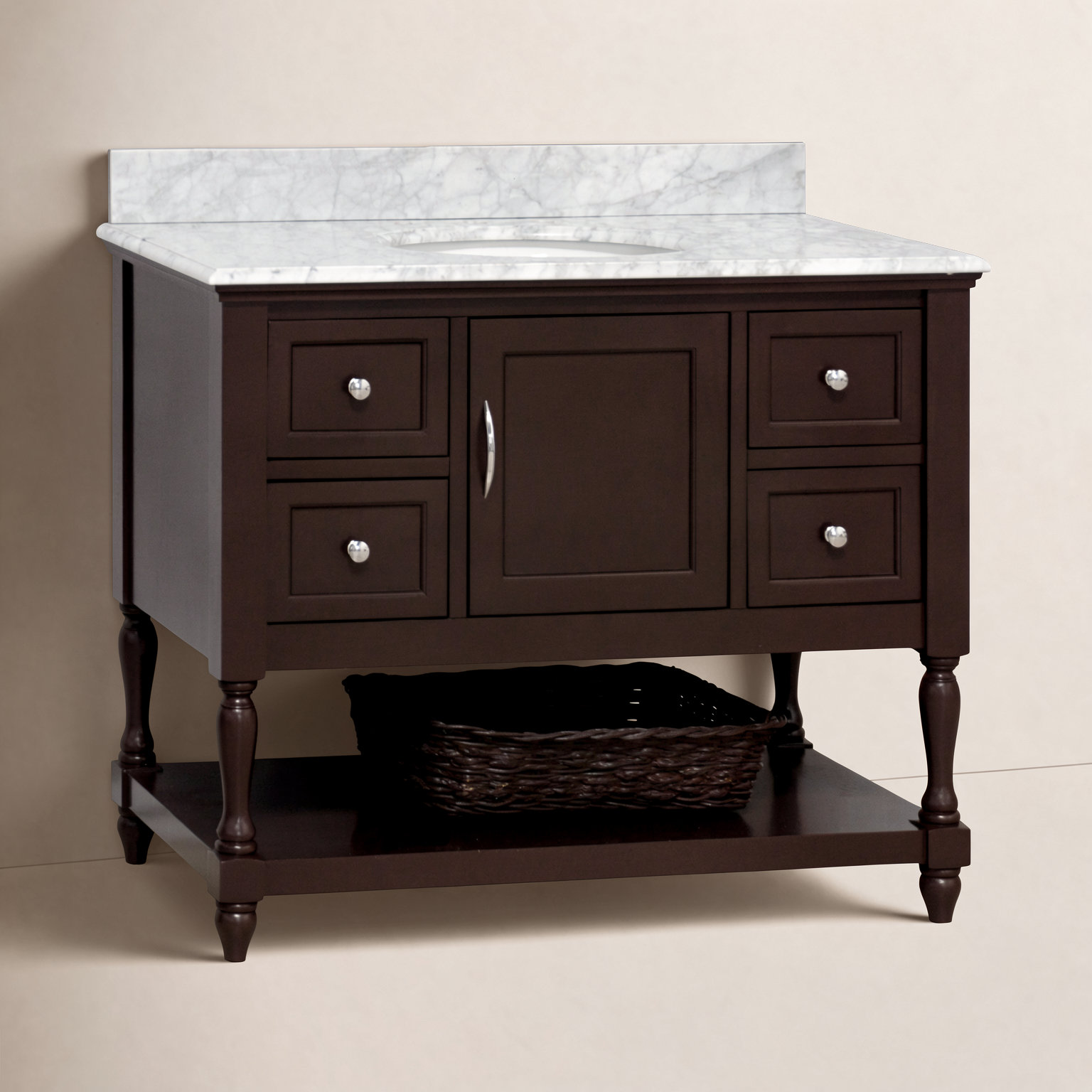 42'' Single Bathroom Vanity, Chocolate, Carrara Marble