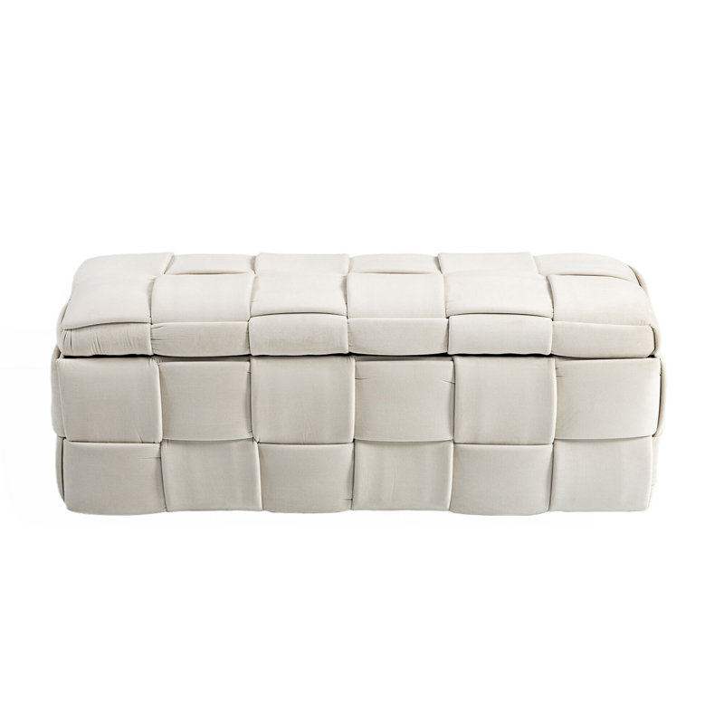 Pransh Velvet Upholstered Storage Bench, Beige