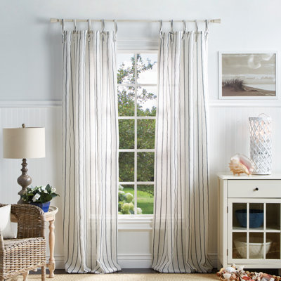 Laguna Striped Semi-Sheer Tab Top Curtain Panel Pair Mocha
