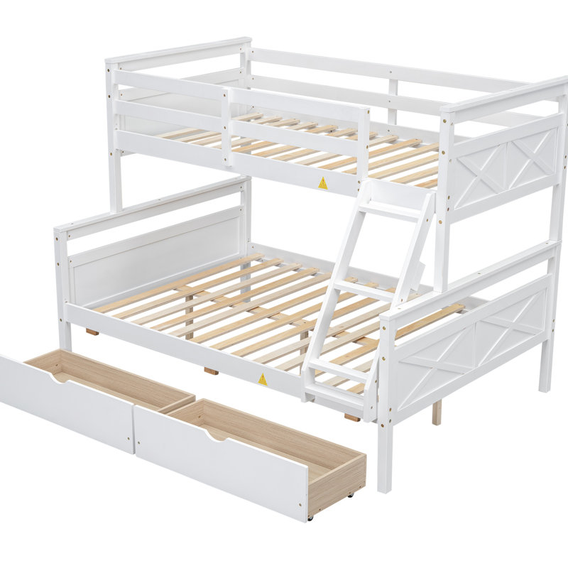 Lit superposé simple au dessus d'un lit double avec 2 tiroirs de rangement, sécuritaire et durable - blanc, sommeil stable et durable
