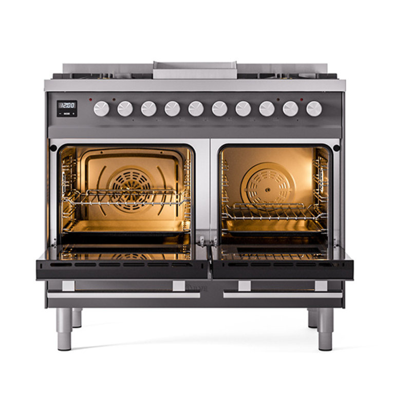 Cuisinière à double carburant 40 po ILVE Professional Plus II, Gaz naturel, Graphite mat / acier inoxydable