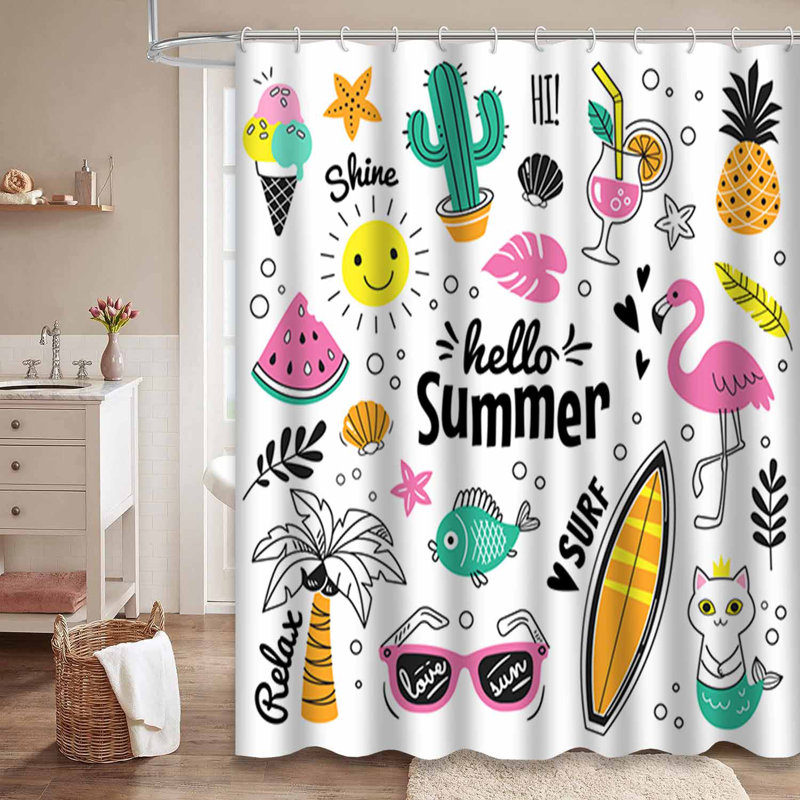 Rideau de douche imperméable avec 12 crochets DoodleSummer, L 72 po x l 84 po