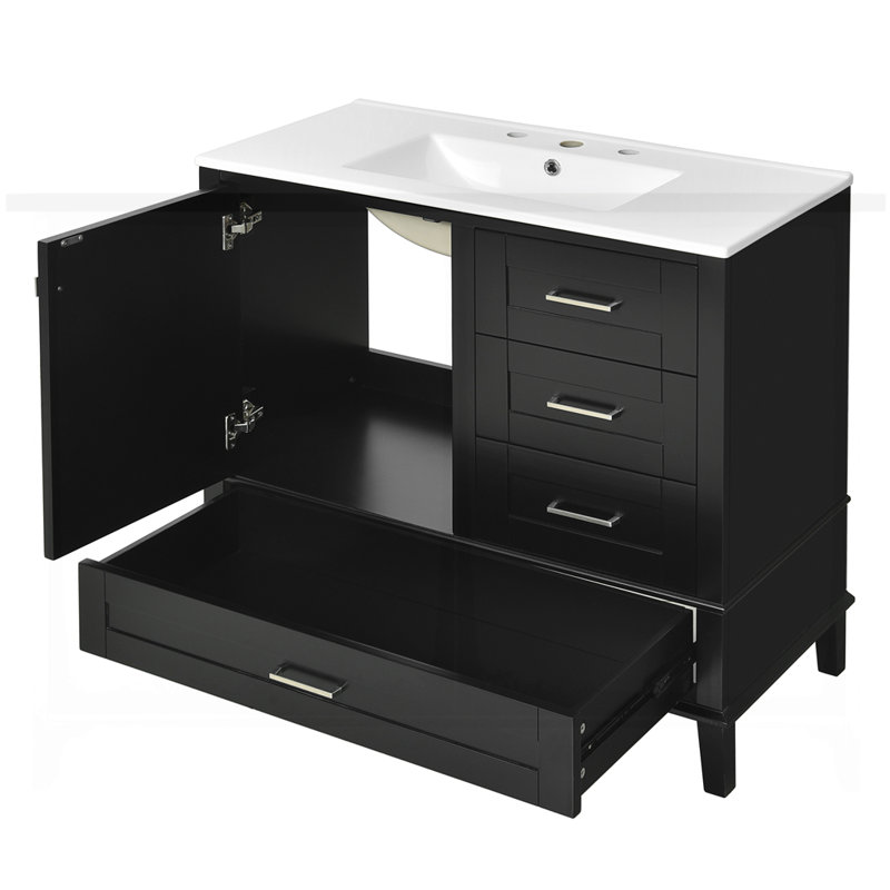 36" Bathroom Vanity with Solid Pine Frame, Black