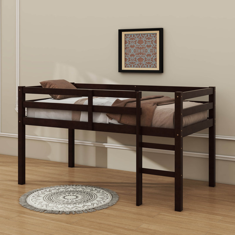 Twin Loft Bed With Guardrails And Ladder, Espresso