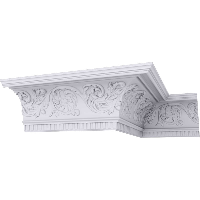 Endurathane Harvest Cove Crown Moulding, 8 5/8"H x 8 1/8"P x 11 3/4"F x 94 1/2"L, (13" Repeat), Factory Primed