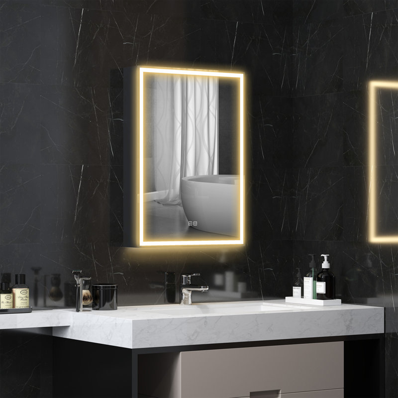 19.7mm W 27.6mm H Wall Mounted Required Framed Medicine Cabinet Mirror Adjustable