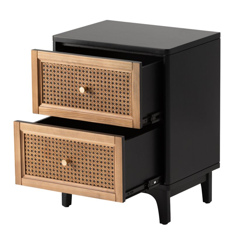 Bay Isle Home Aril 2-Drawer Woven Cane Front Accent Nightstand with ...