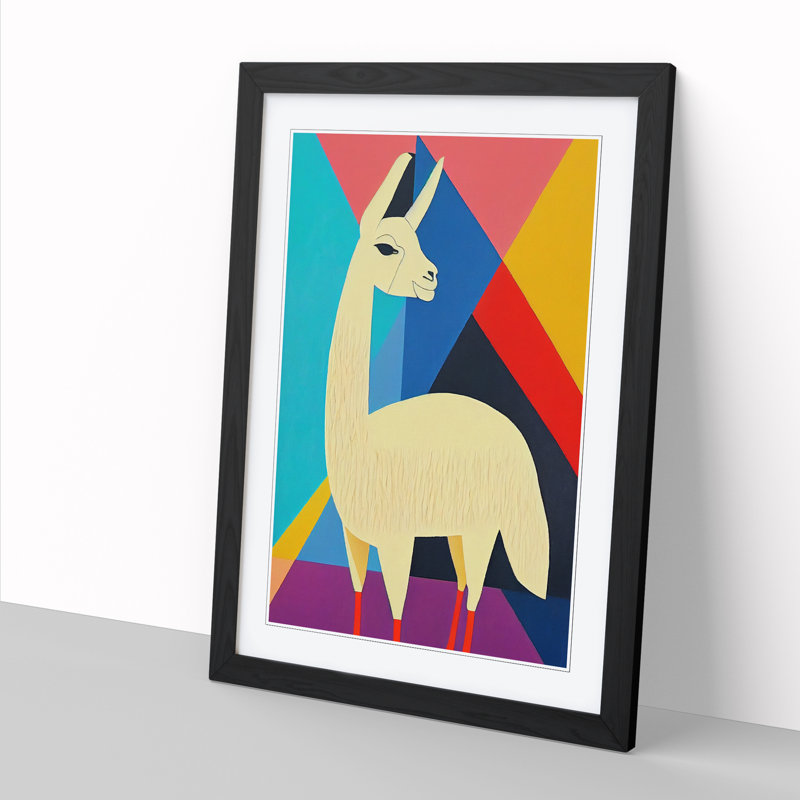Llama Painting Mid Century - Picture Frame Print, Black, 64cm H x 46cm W x 2cm D