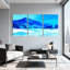 Scénario et paysages urbains, paysage de montagne bleue avec reflets de lac, ensemble de 3 impressions sur toile-15101056