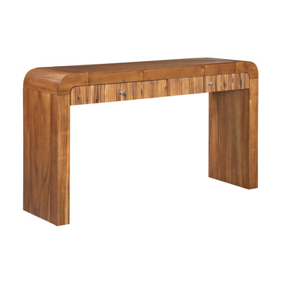 Rustic Console Table With Fluted Drawer Front, Entryway Table With Curved Corners & Thick Legs, Sturdy Sofa Table For Hallway & Living Room (Brown)