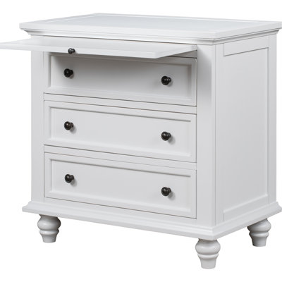 Armoire en bois blanc Ustyle - 3 tiroirs et plateau coulissant pour table de bout
