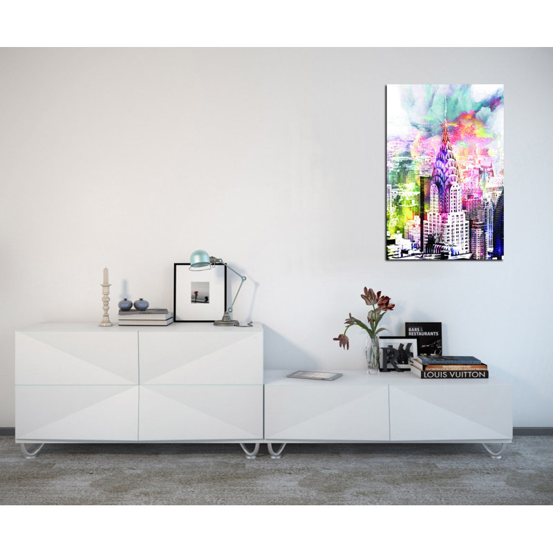 New York Splatter Abstract Glass Wall Art in Portrait Orientation