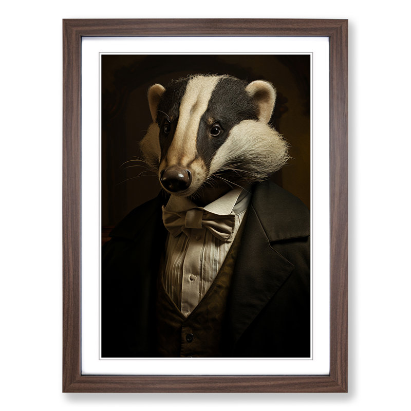 Badger Conceptual - Single Picture Frame Print on Wood, 46cm H x 34cm W x 2cm D, Walnut