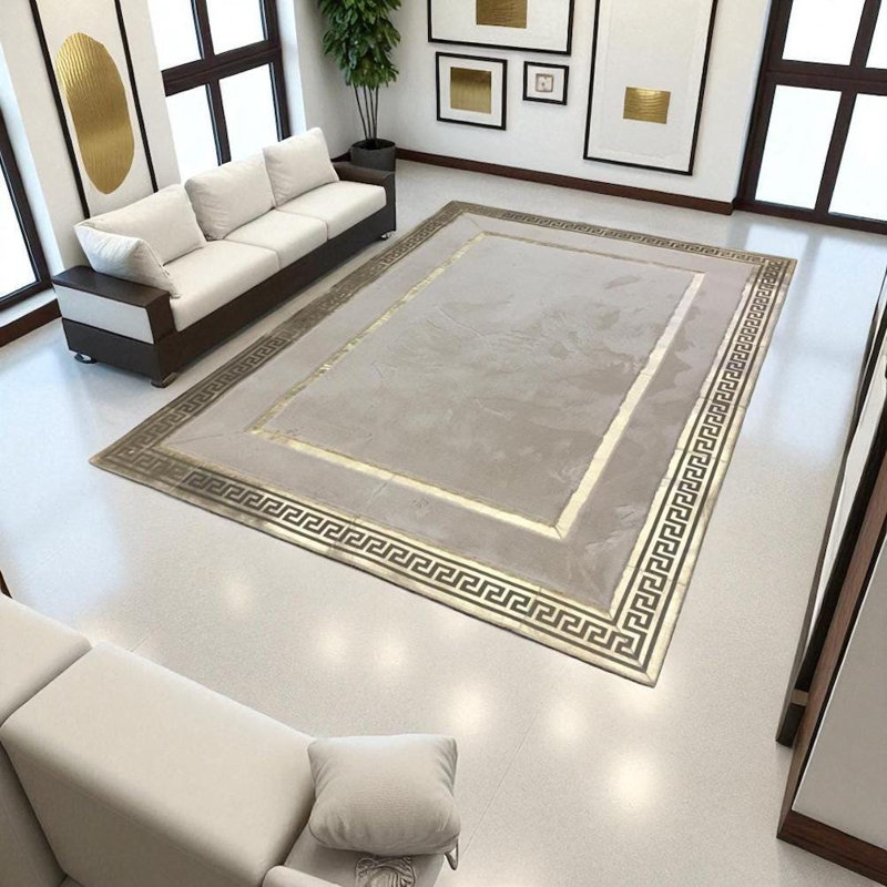 Tapis moelleux beige clair, tapis à lignes dorées douces, tapis de salon sur mesure, Rectangle 9 pi 6 po x 13 pi 6 po