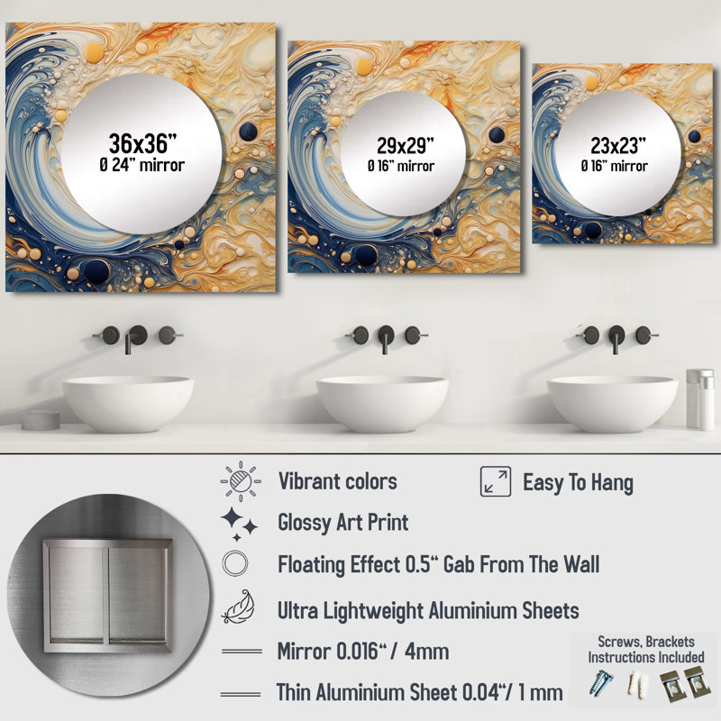 Grand miroir carré Golo - Astrology Nebula Marble II, 29 po x 29 po