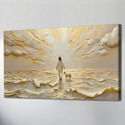 Jesus Portrait Wall Art - Spiritual Canvas Painting Home Decor, Sacred Inspirational Artwork Prints for Living Room Interiors, Gallery Wrapped Frame Wooden Canvas, 16×32 inches
