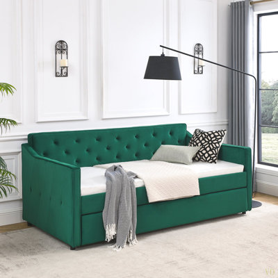 Lit de jour simple avec canapé-lit capitonné de taille simple avec accoudoirs ondulés (80,5 po x 44,5 po x 33,5 po)