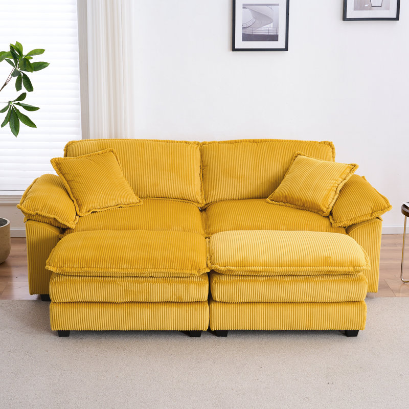Ariaha 84.6'' Oversized Modular Combo Sofa with Ottoman, Yellow Corduroy