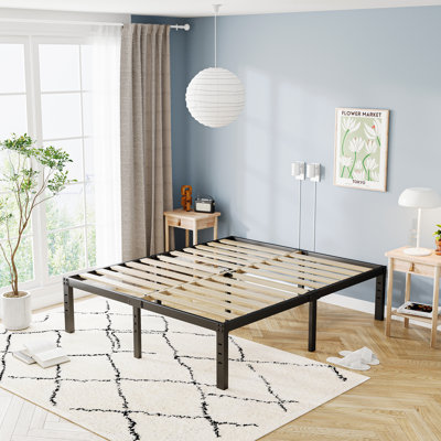 Agulla 16" High Metal Bed Frame with Sturdy Wood Slats, No Box Spring Needed, Easy Assembly
