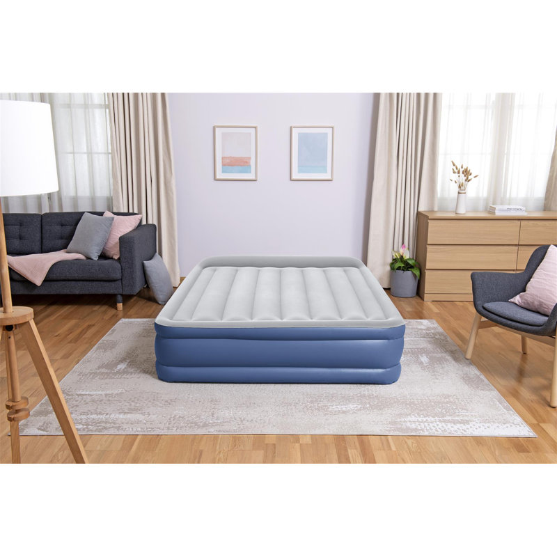 Bestway Tritech Inflatable Airbed Home Air Mattress with Air Pump, Kingsize, Blue/Grey