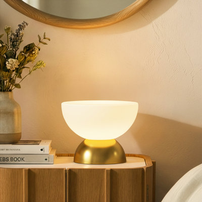 Lamina 5" Double Dome Dimmable LED Table Lamp With Gold Brass Accent
