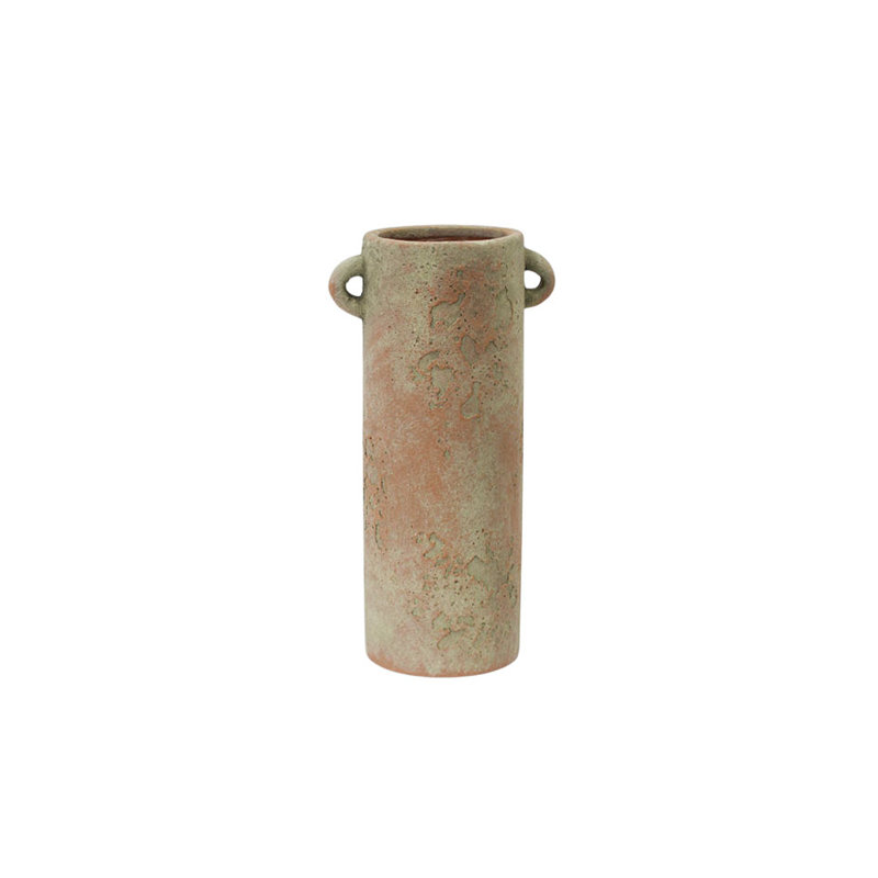 Cole and Grey Ceramic Antique Style Textured Beige Decorative Vase with Handles, Beige