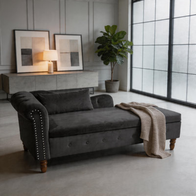  Rolled Arm Upholstered Storage Velvet Chaise Lounge